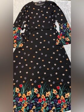 Black Floral Maxi Dress with Bell Sleeves